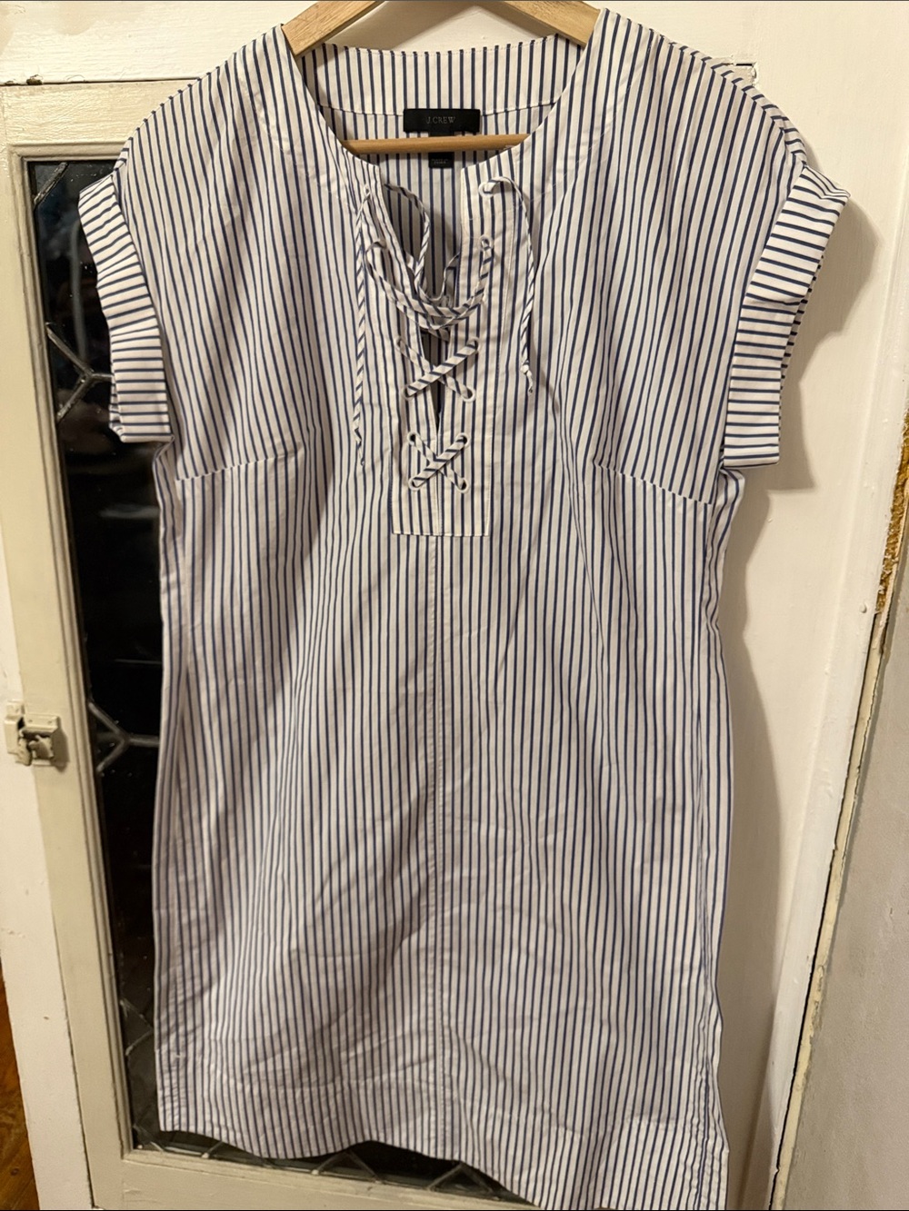 J. Crew Navy and White Striped Lace-Up Shift Dress
